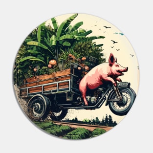 Pig transport vegetables on cargo bike Pin