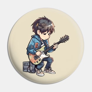 A boy playing his favourite guitar Pin