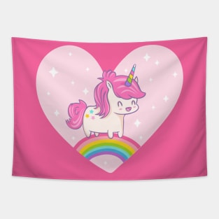 Cute unicorn and rainbow Tapestry