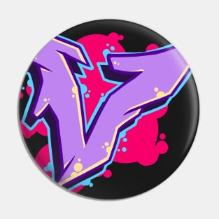 Letter V  - Graffiti Street Art Style Pin