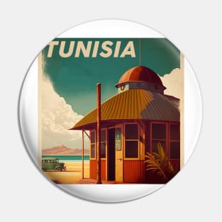 Tunisia Hut Vintage Travel Art Poster Pin