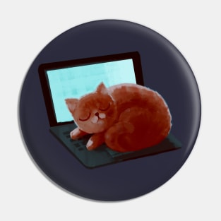 Cute Ginger Cat Asleep on a Laptop Pin