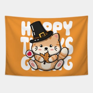 Cute Cat Happy Thanksgiving Tapestry