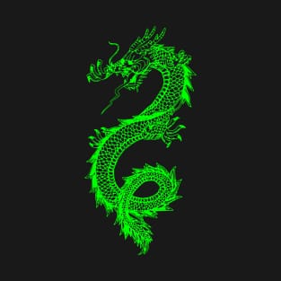 Chinese Neon Green Dragon Outline T-Shirt