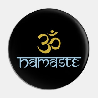 Namaste+Sanskrit Aum Light Blue+Gold Pin