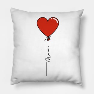 Mum - Mothers Day Heart Balloon in Red - Commonwealth Spelling of Mum Pillow