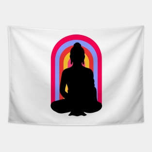 Buddha Om Mani Padme Hum Neon Rainbow Sunset Tapestry