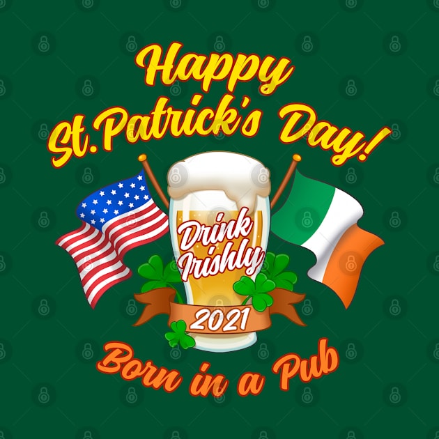 Shamrocks Beer Mug St. Patrick's Day Irish And American USA Flags by Scud"