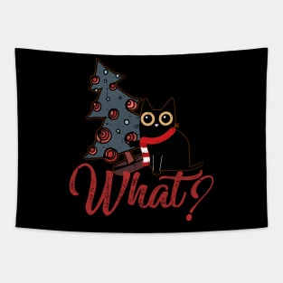 Cat What Humor Christmas Horror Suspicious Cat Xmas Tree Tapestry