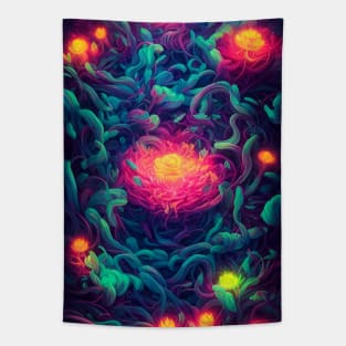 Glowing Neon Flowers Tapestry