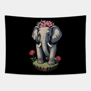 Adorable Elephant Among Blooms - Whimsical Nature Design Tapestry