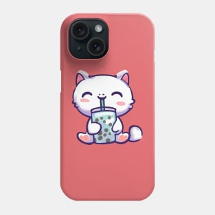 a cute cat holding and drinking boba tea Phone Case