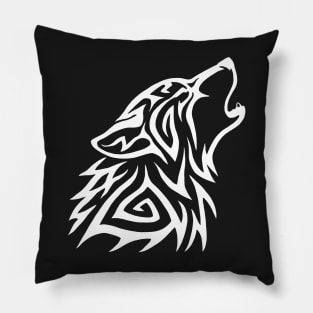 Tribal Wolf Howl - White Pillow