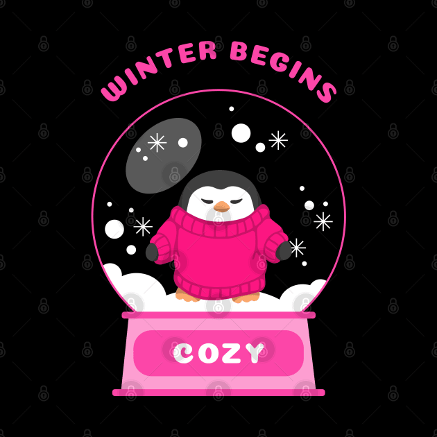 Winter Begins Cozy Penguin (Pink) by GideonStore