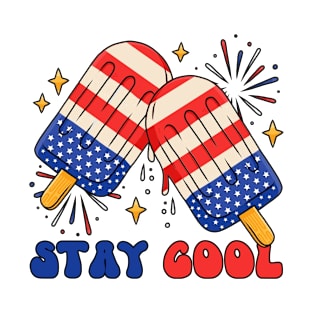 Stay Cool 4th July Popsicle Shirt Boys Men USA Flag American T-Shirt