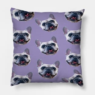 1980s light purple puppy dog pattern french bulldog Pillow