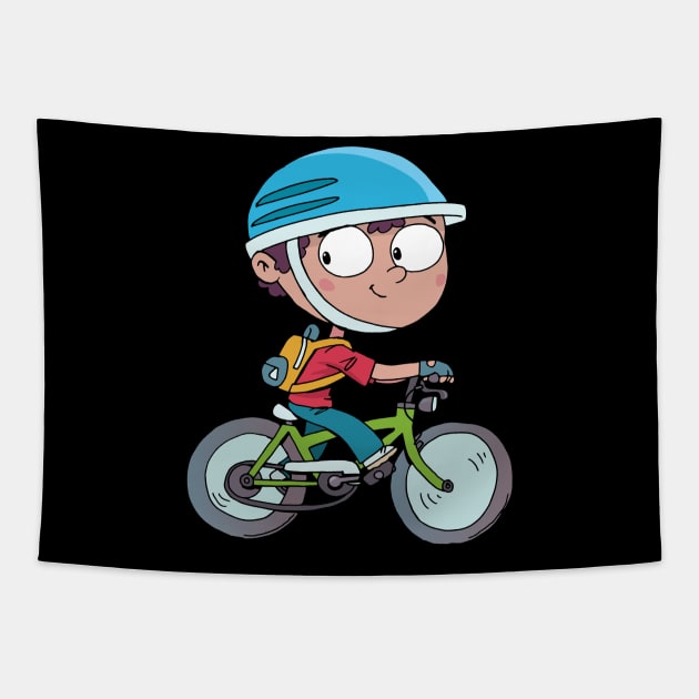 boy with bicycle Tapestry by duxpavlic