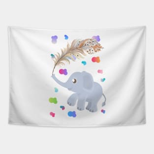 Adorable kawaii baby elephant and feather watercolour Tapestry