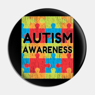 Mens Autism Awareness Distressed T-Shirt Autism Day gift Pin