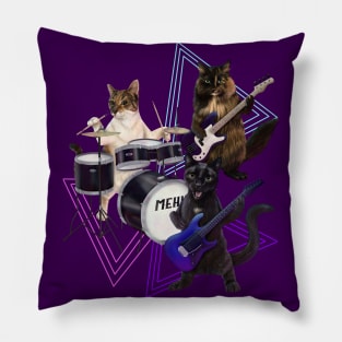 Cat band on guitar, bass, and drums Pillow