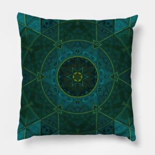 Mosaic Kaleidoscope Flower Green and Teal Pillow