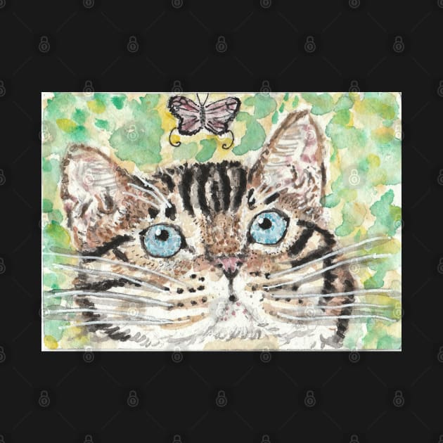 Bengal kitten and the butterfly watercolor painting by SamsArtworks