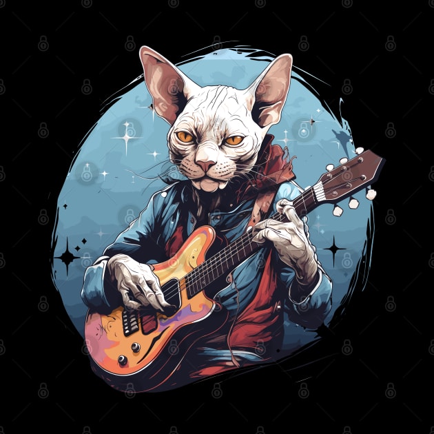 Sphynx Cat Playing Guitar by Graceful Designs