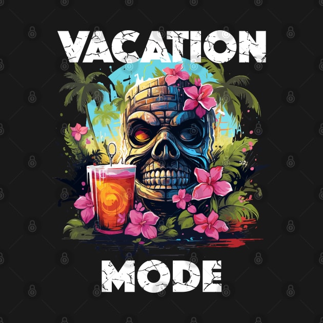 Tiki Statue Next To Beer - Vacation Mode (White Lettering) by VelvetRoom