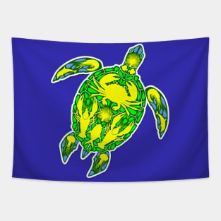 Sea Turtle Reef Marine Life Abstract Symbol Tattoo Style Tapestry