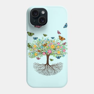 Tree of life with butterflies and flowers Phone Case