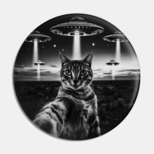 Selfie of Funny Cat And Aliens UFO Pin