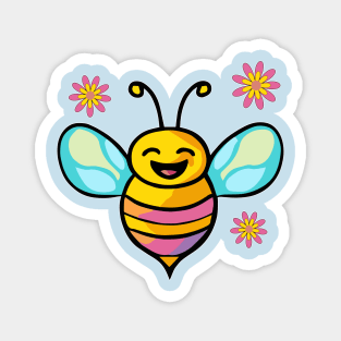 Happy smiling baby bee with flowers. Kawaii cartoon Magnet