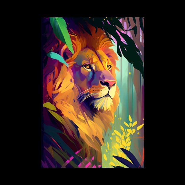 Lion Animal Portrait Painting Wildlife Outdoors Adventure by Cubebox