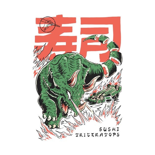 Vintage Japanese Sushi Triceratops // Retro Dinosaur Manga by Now Boarding