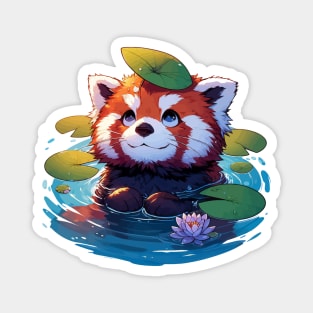 Kawaii Anime Red Panda Bath With Water Lily Magnet