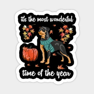 Rottweiler Dog Autumn Fall Most Wonderful Time Maple Gift Magnet