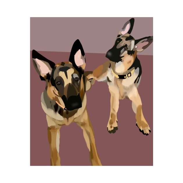 German Shepherd dogs with purple background by Shus-arts