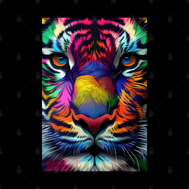 Pop Art Tiger Face In Vibrant Colors - A Unique and Playful Art Print For Animal Lovers by Whimsical Animals