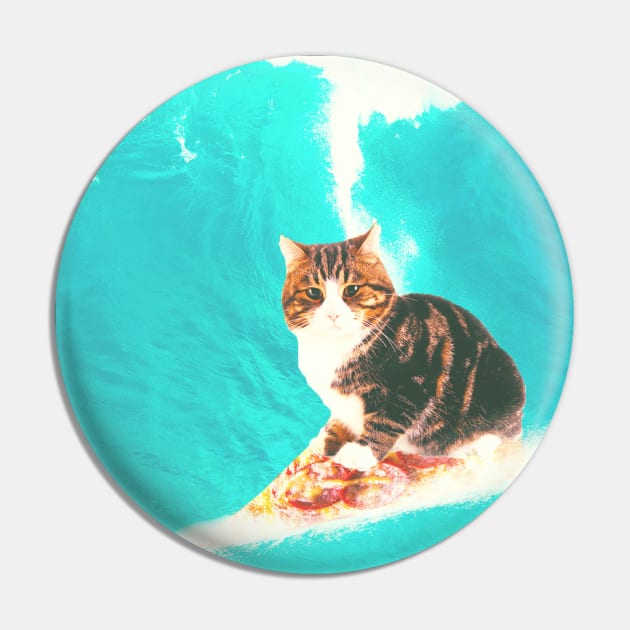 Kitty Cat Surfing Pizza Pin by Random Galaxy