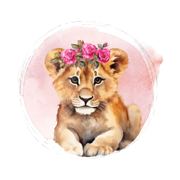 cute little lion cub with floral crown by Alienated