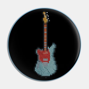 Tiled Pixel Lefty Mustang Guitar in a Black Circle Pin