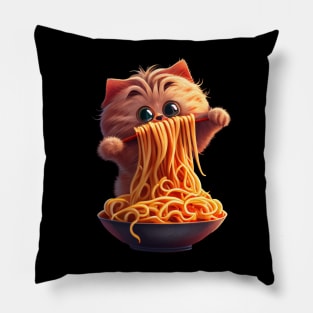 cute cat eating spaghetti Pillow