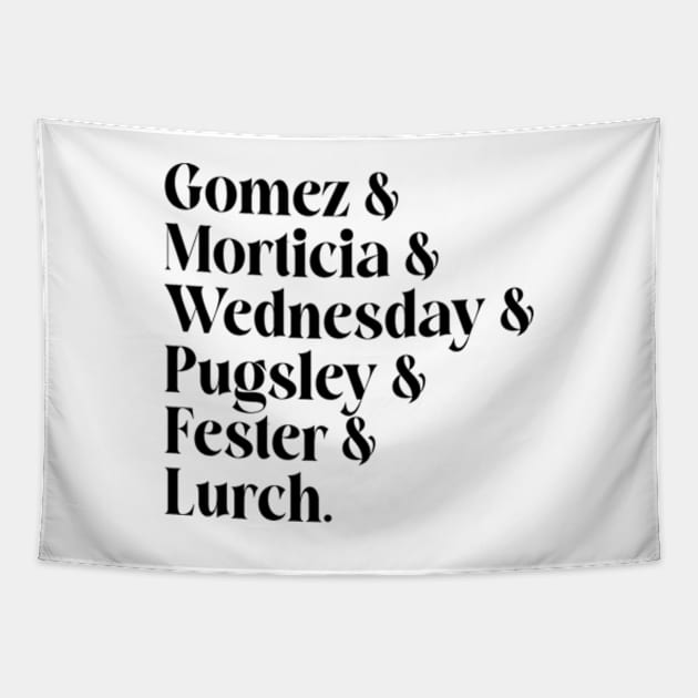 Wednesday Cast List Tapestry by Three Meat Curry