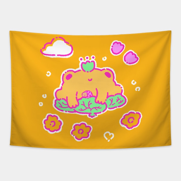 Yellow frog Tapestry by Tinyarts