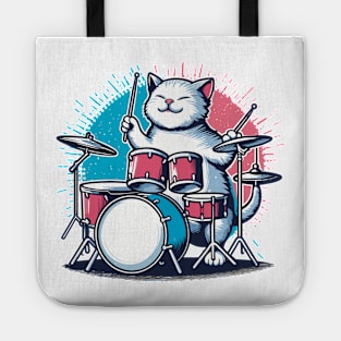 Drummer Cat Music Lover Musician Playing The Drums Tote