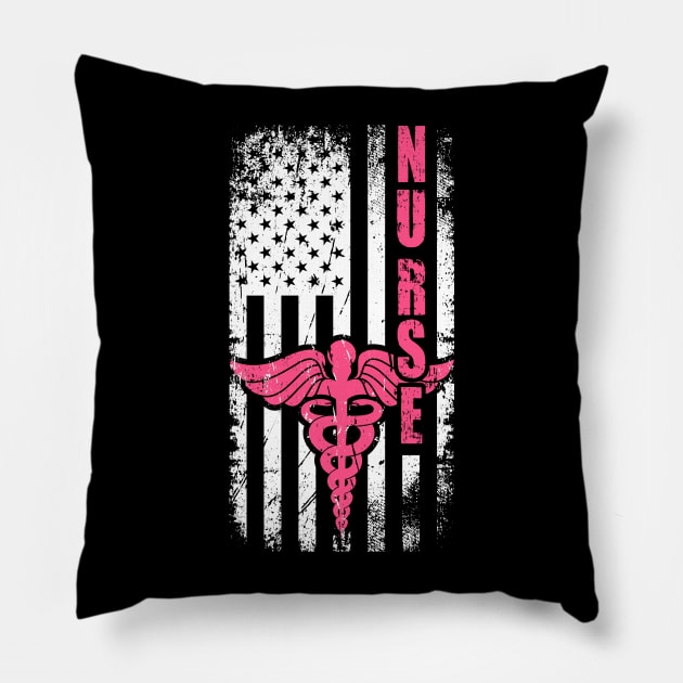 Nurse Patriotic American USA Flag Registered Nurse Pillow by DonVector