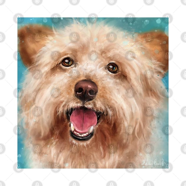 Painting of a Happy Yorkshire Terrier with Its Tongue Out on a Blue Background by ibadishi