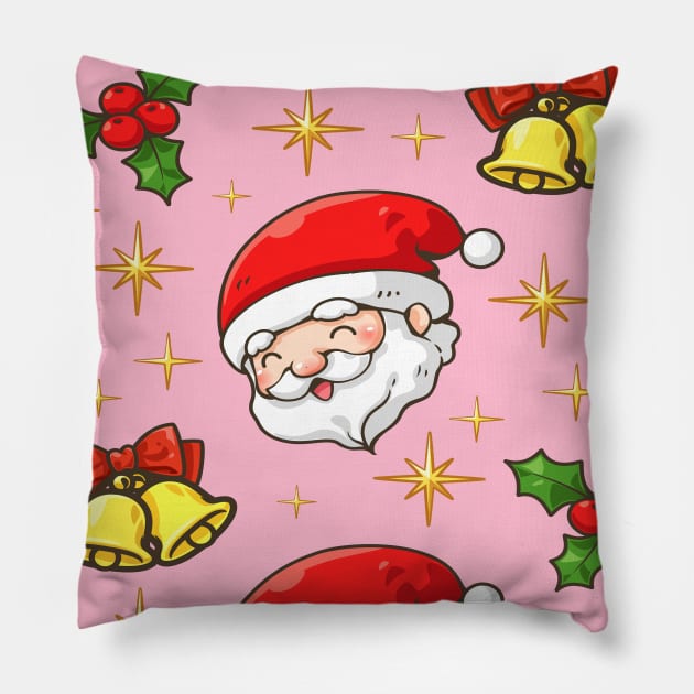 Cute Cheerful Santa Pattern Pillow by DragonTees