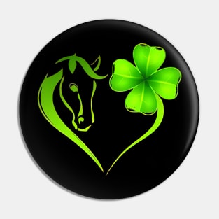 Irish Horse Heart Leaf St Patrick Day Clover Heart Horse Pin