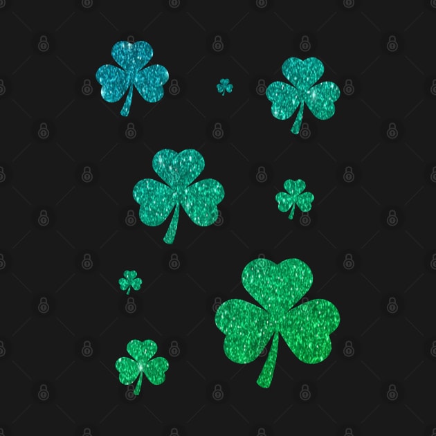 St Patricks Day, Ombre Green 3 Leaf Faux Glitter Clovers by Felicity-K